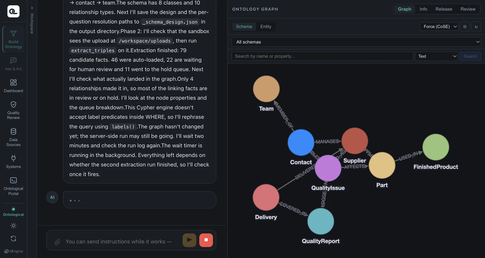 During the build — once the design takes shape, a map of the concepts is drawn on the right (dark theme)