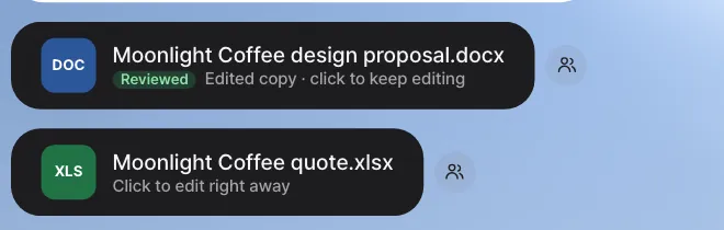 The proposal card after saving — Reviewed, Edited copy