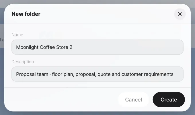 New folder — just enter a name and a description