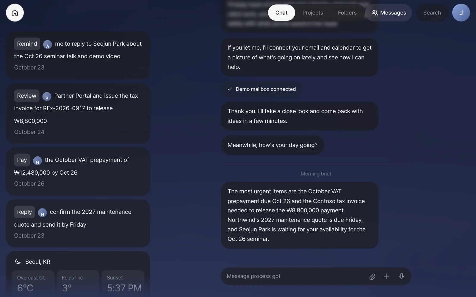 Night — the same screen switches to a dark theme after sunset