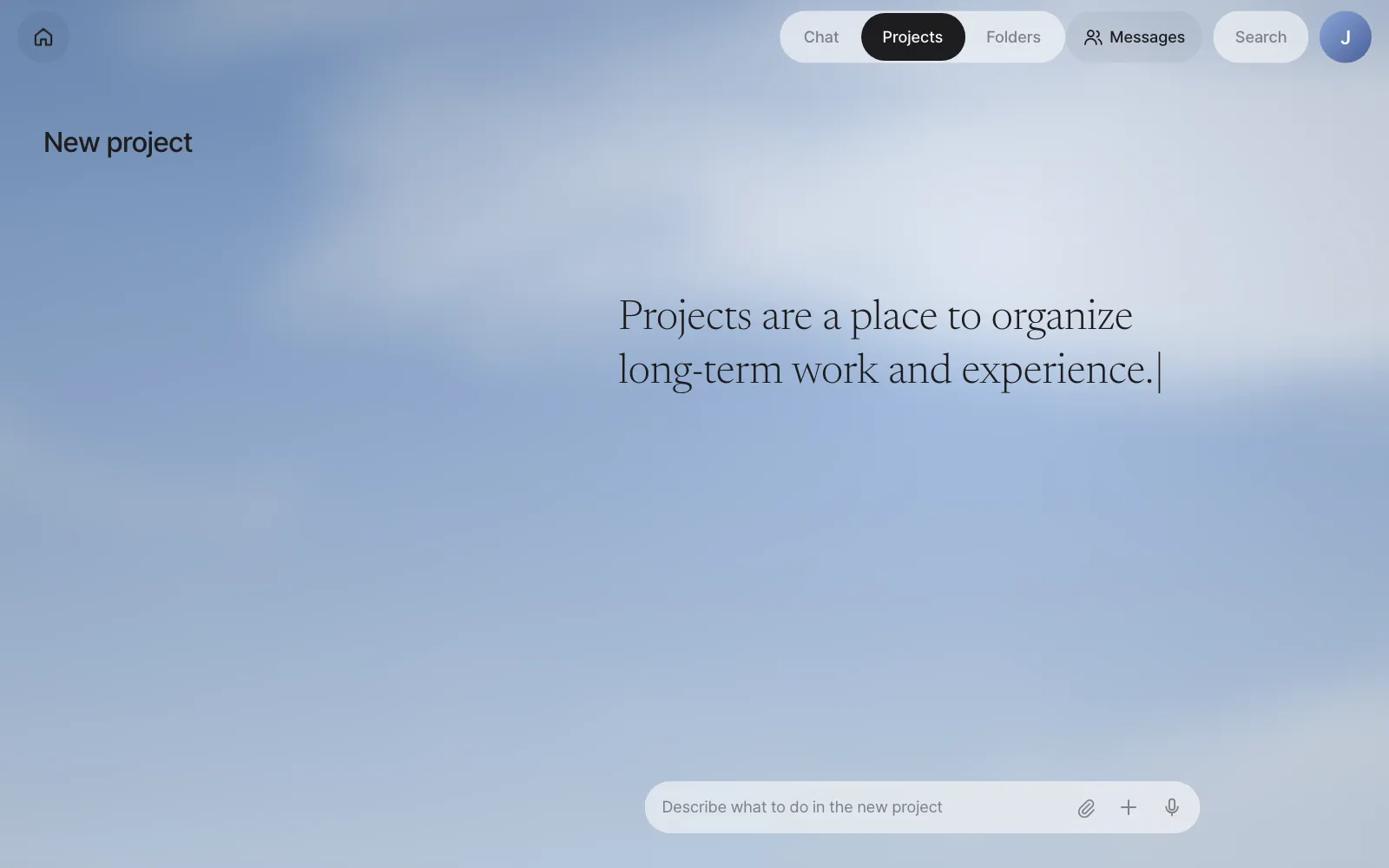 Projects — empty at first, with only New project