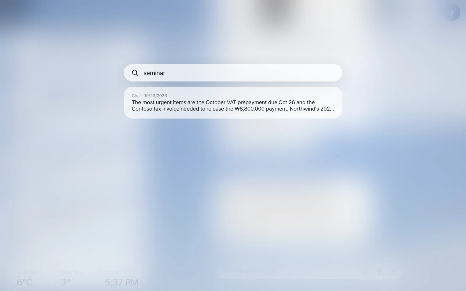 Search — shows messages that contain the word, with their dates