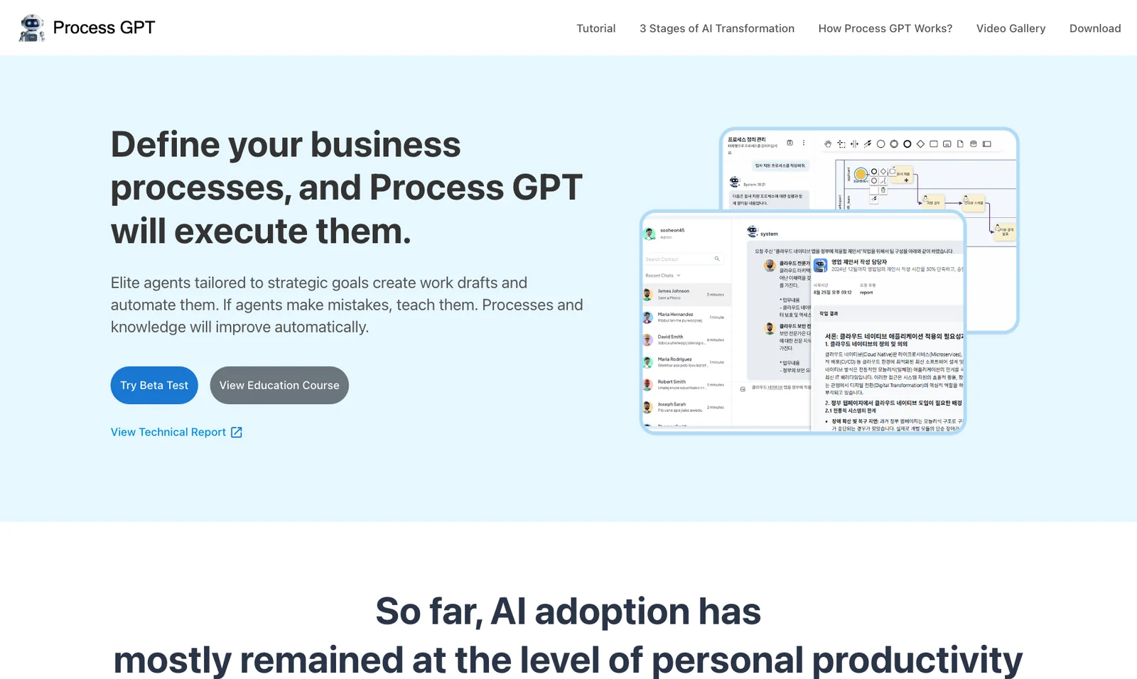 First screen — the Process GPT landing page at http://localhost:8088 with the blue “Try Beta Test” button