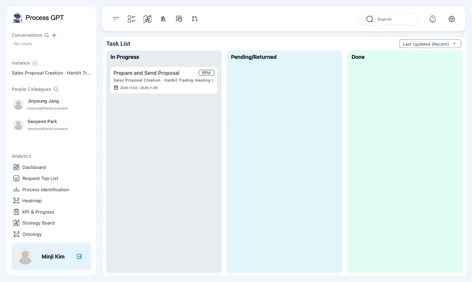 Minji's Task List — Prepare and Send Proposal for the Hanbit Trading meeting-room instance