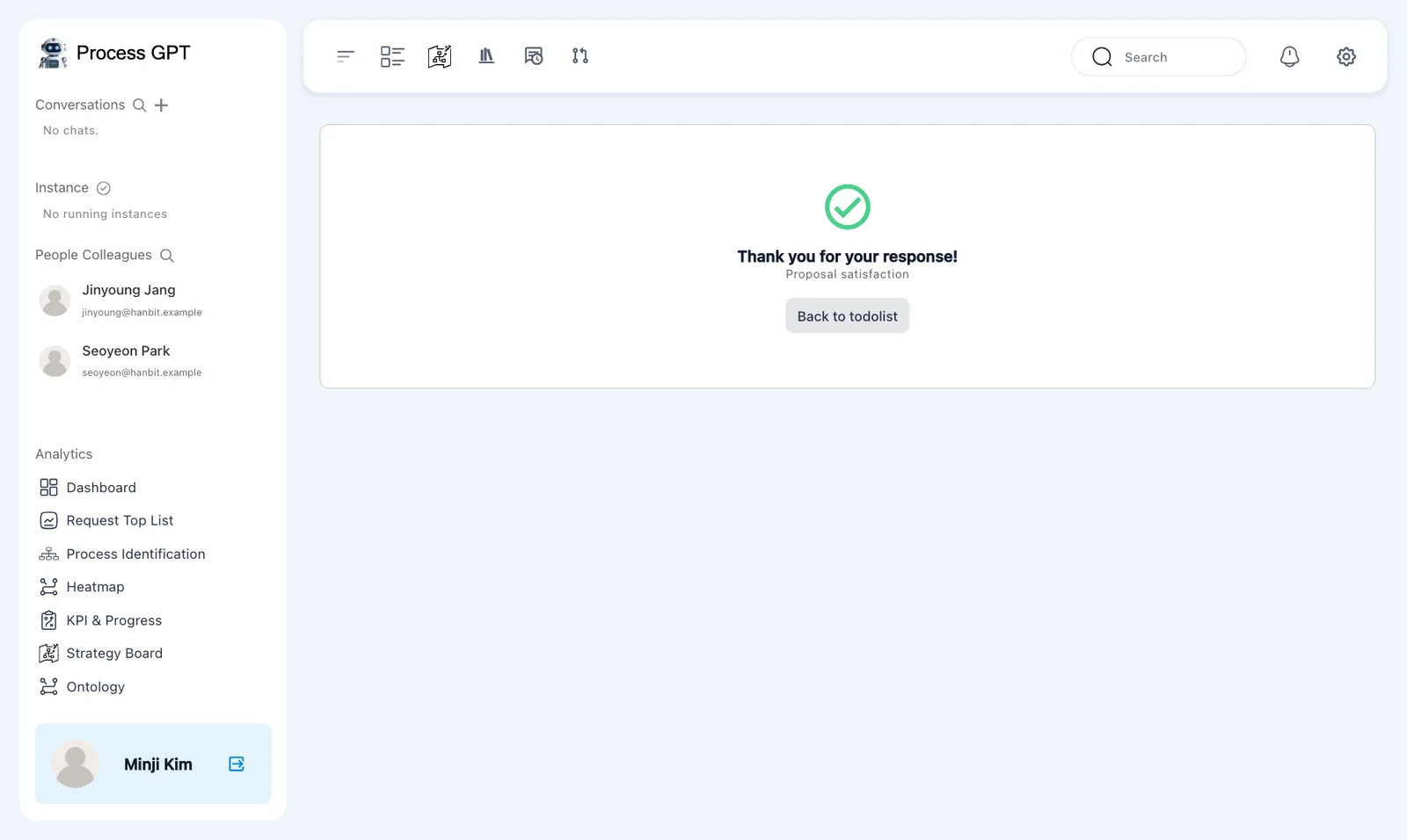 Survey submitted — Thank you for your response! and Back to todolist