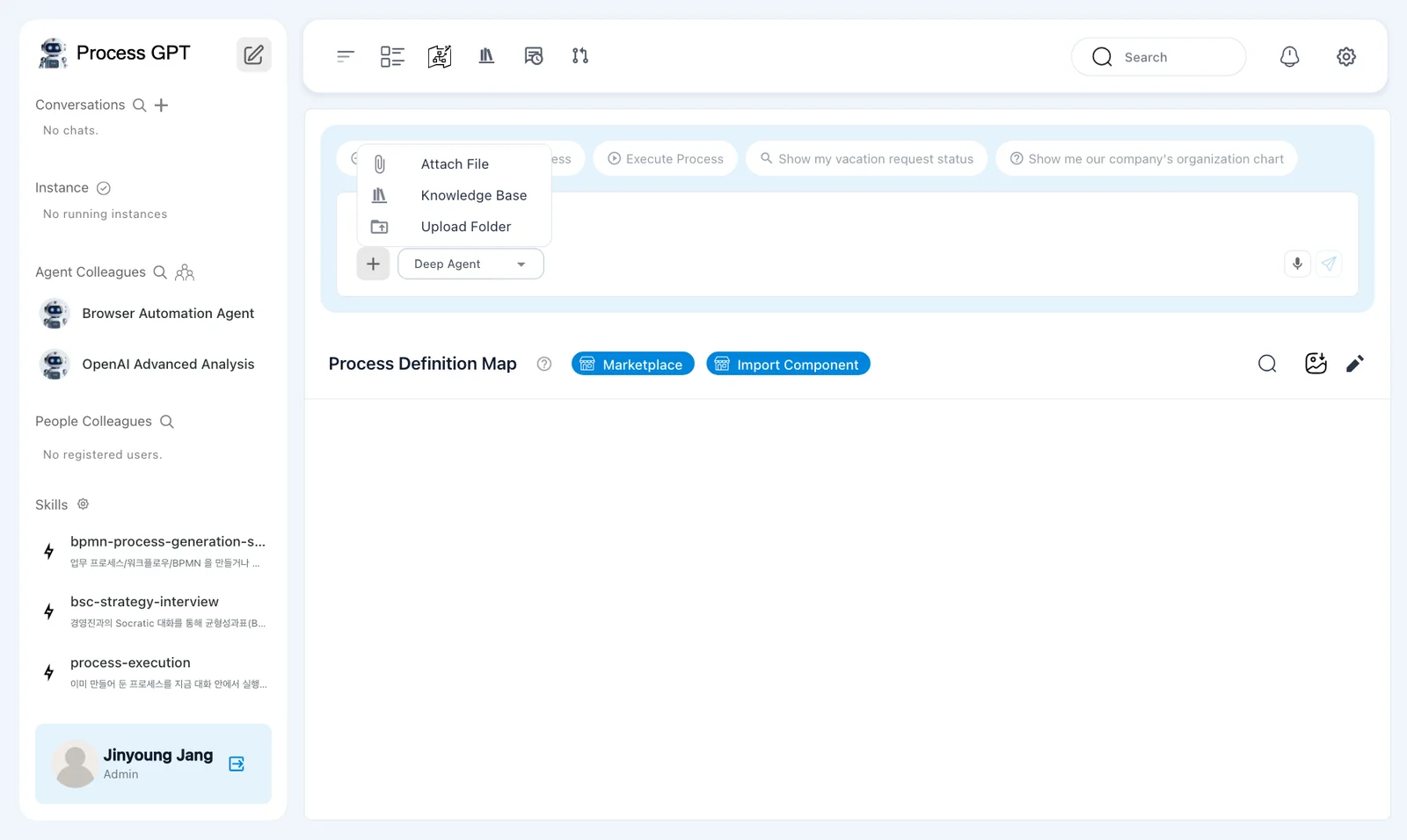 The + menu — Attach File, Knowledge Base, Upload Folder