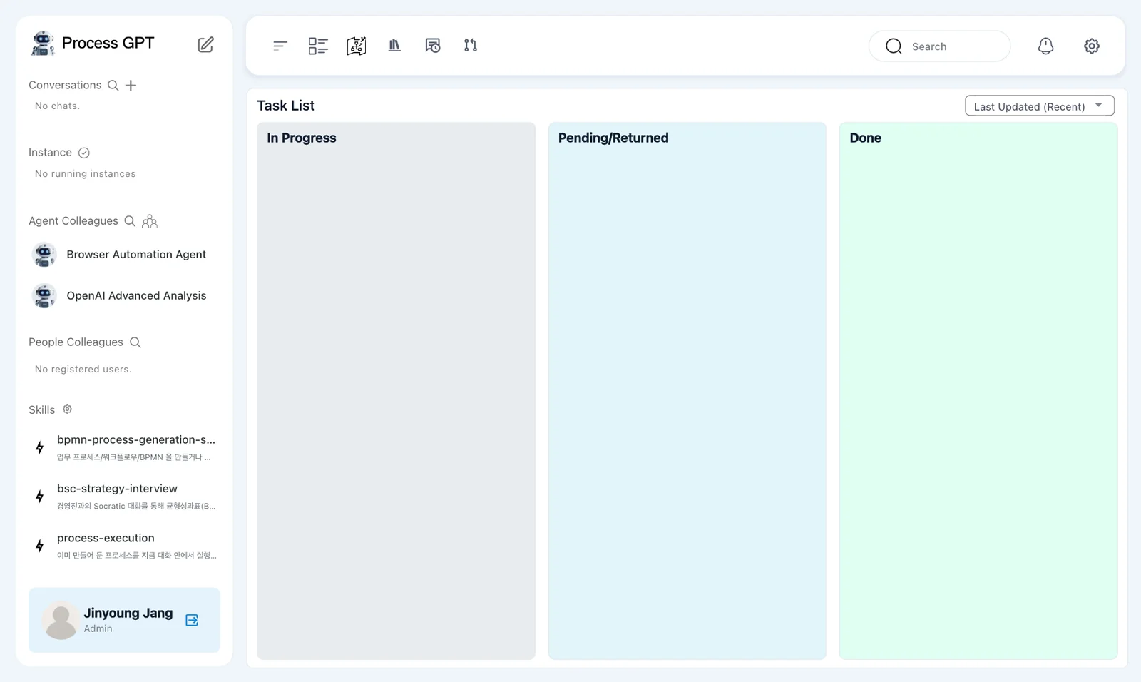 My Task List — In Progress, Pending/Returned, Done