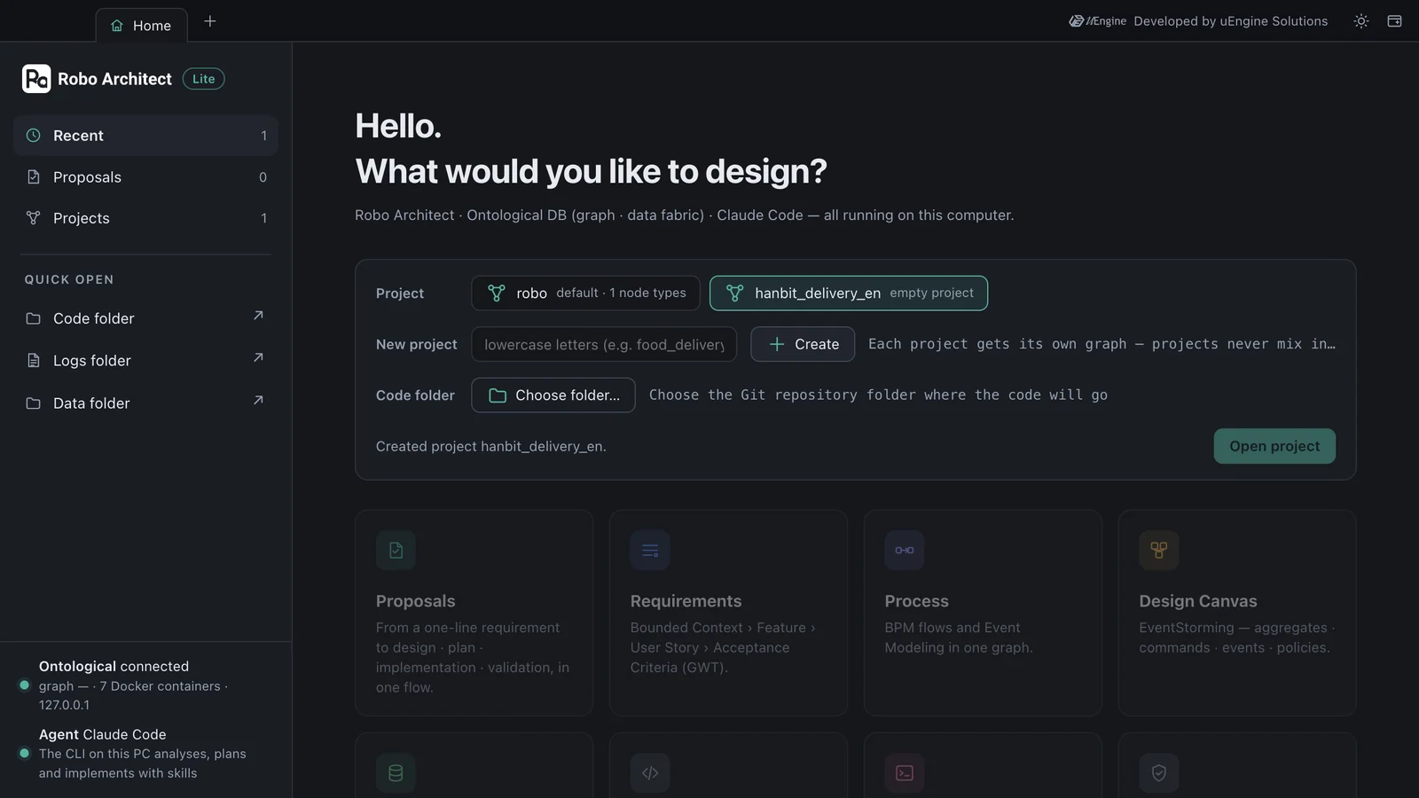 The new project hanbit_delivery_en, created and selected