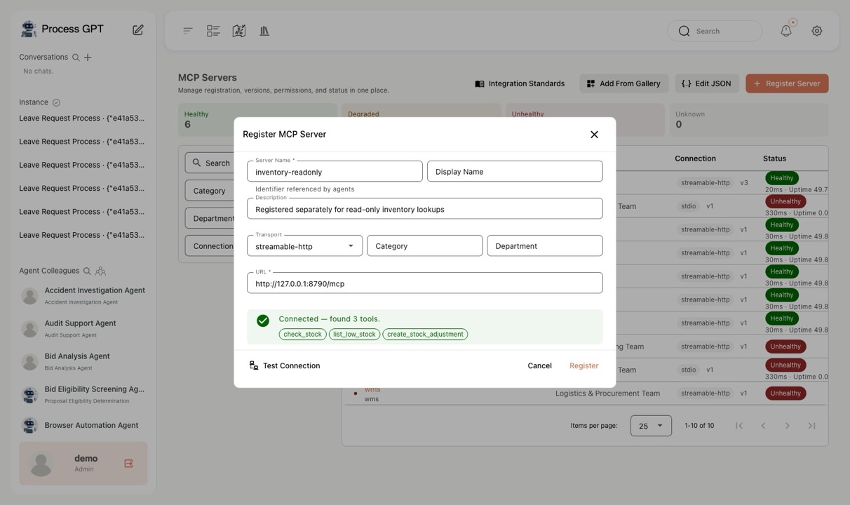 MCP Hub — Connection test before registration