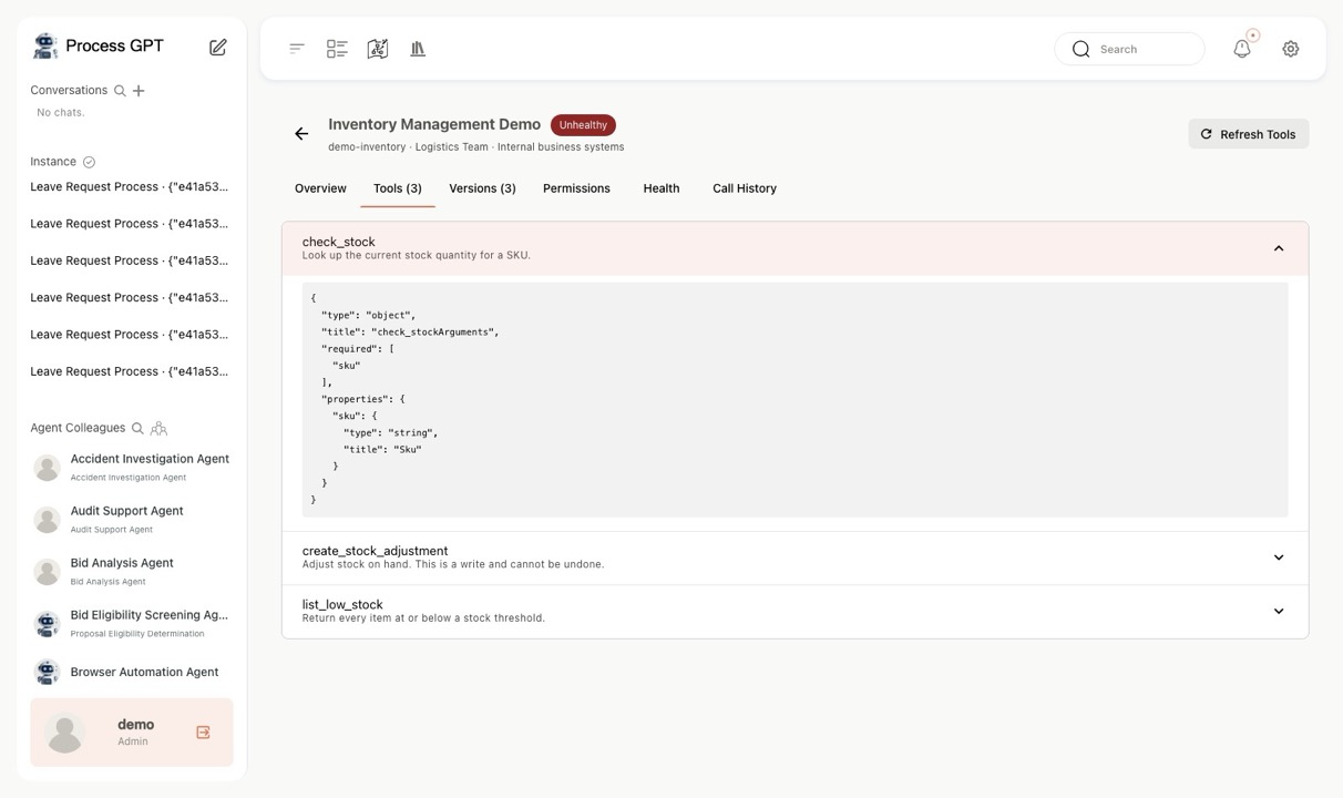 MCP Hub — Tool catalog — Input schema