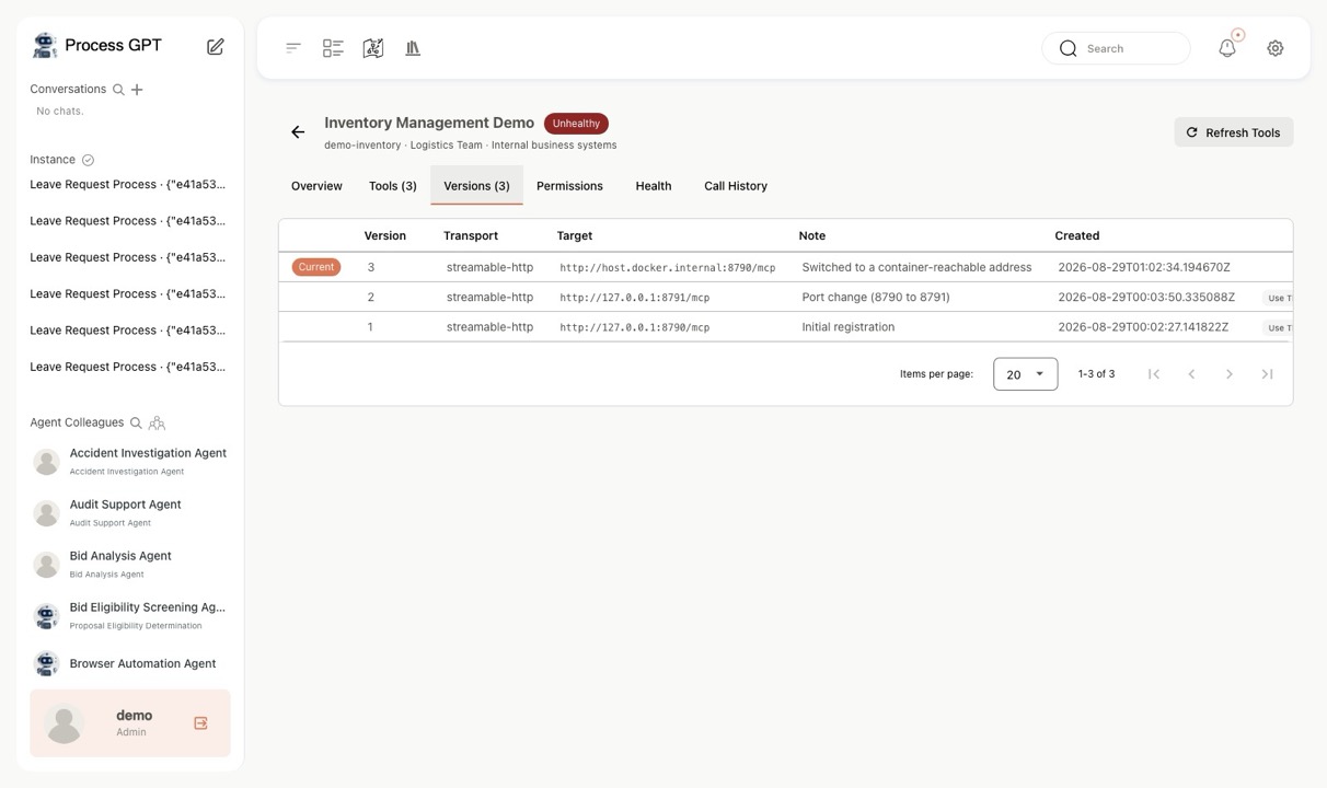MCP Hub — Version management — Immutable snapshots