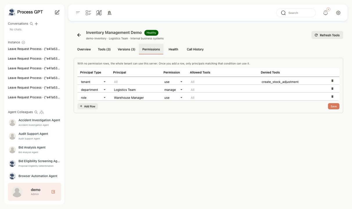 MCP Hub — Access permissions — Per-tool blocking