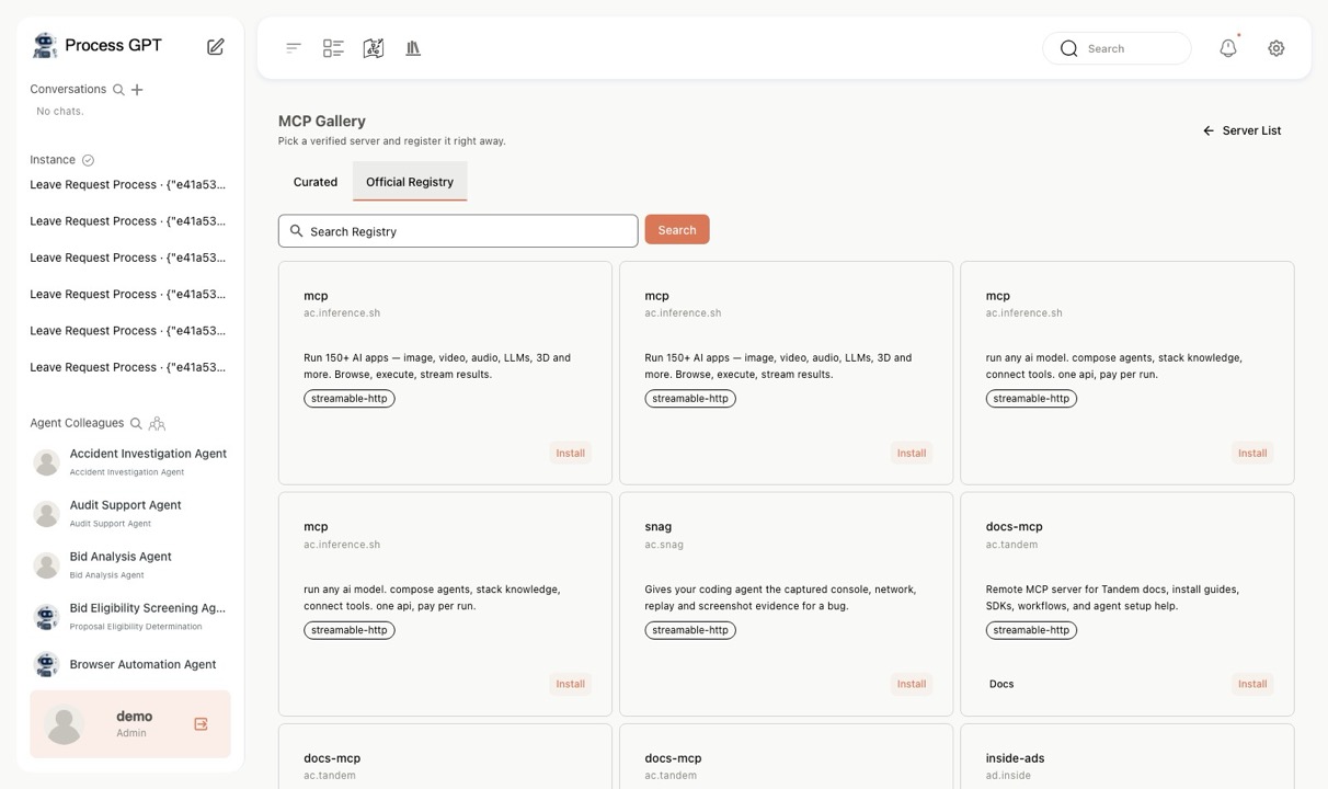 MCP Hub — Official MCP registry integration