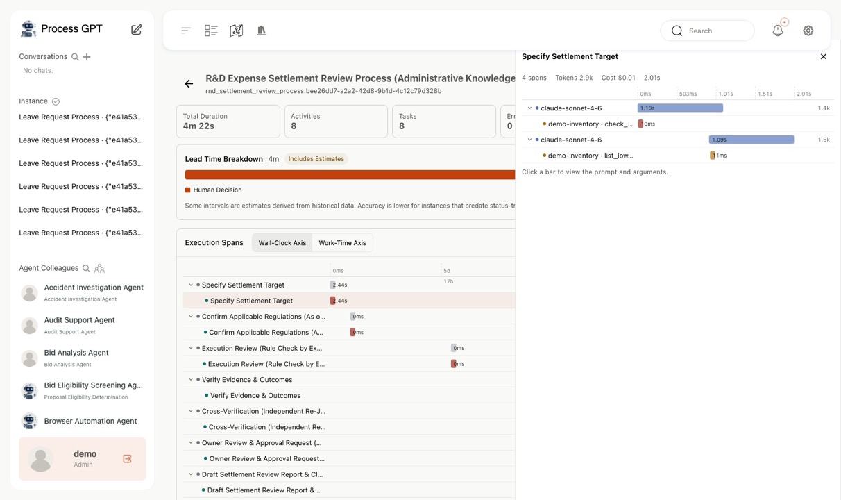 Expand a task to see its language model and tool calls