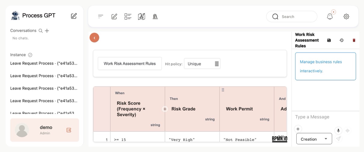 DMN business rule decision table