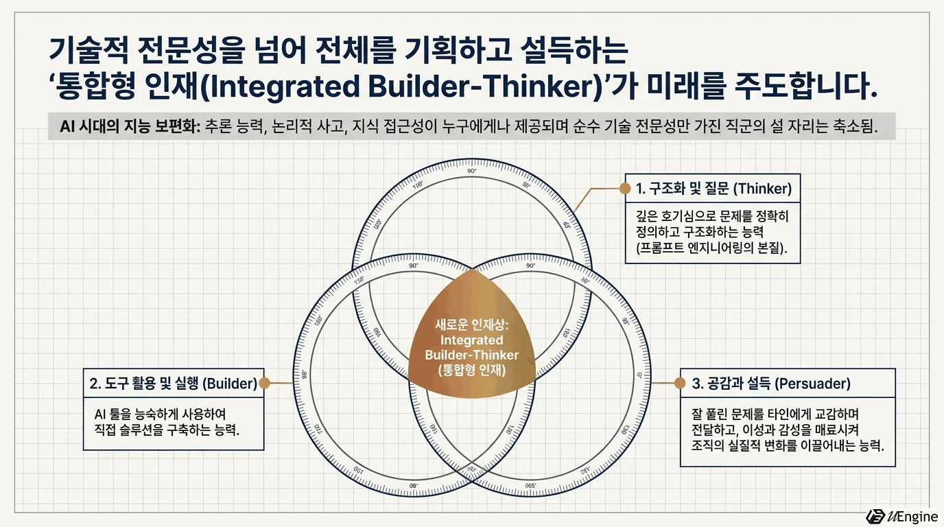 통합형 인재(Integrated Builder-Thinker)를 구성하는 세 가지 능력의 벤 다이어그램
