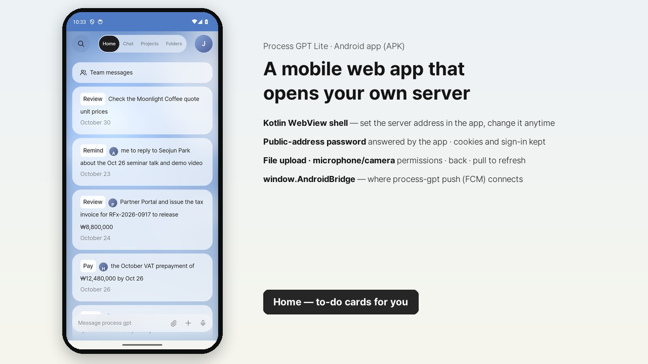 Screenshot: Home in the Process GPT Lite Android app
